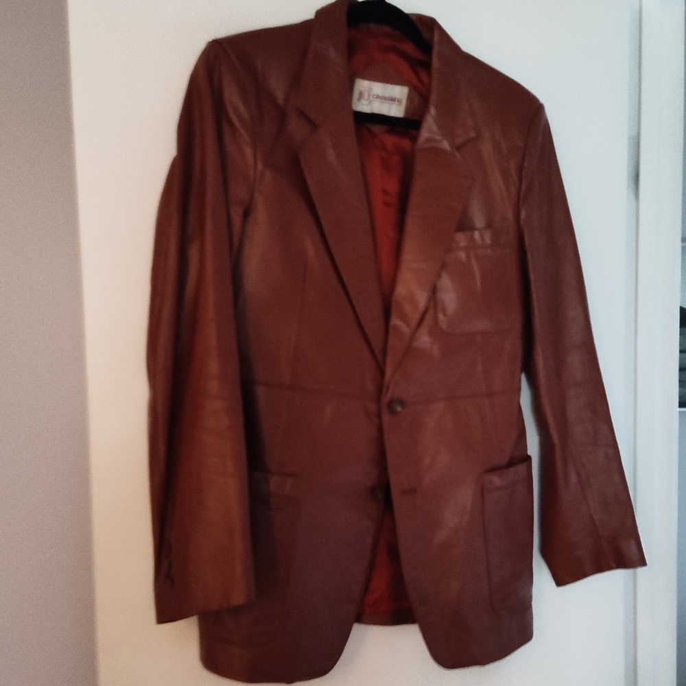 Vintage CHESS KING leather jacket/blazer lined with pockets - Sz 40